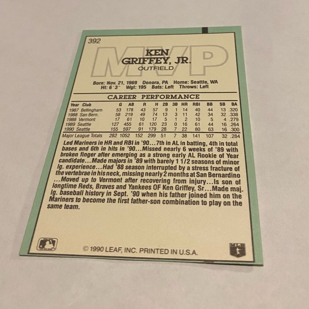 Ken Griffey Jr. 1990 Leaf Baseball Card Vintage collectible - Picture 4 of 5